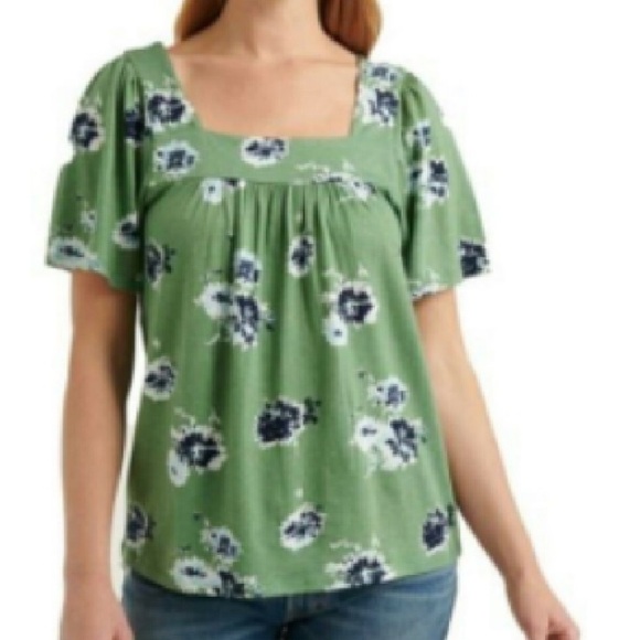 Lucky Brand Tops - Lucky Brand/ Square Neck Green floral top